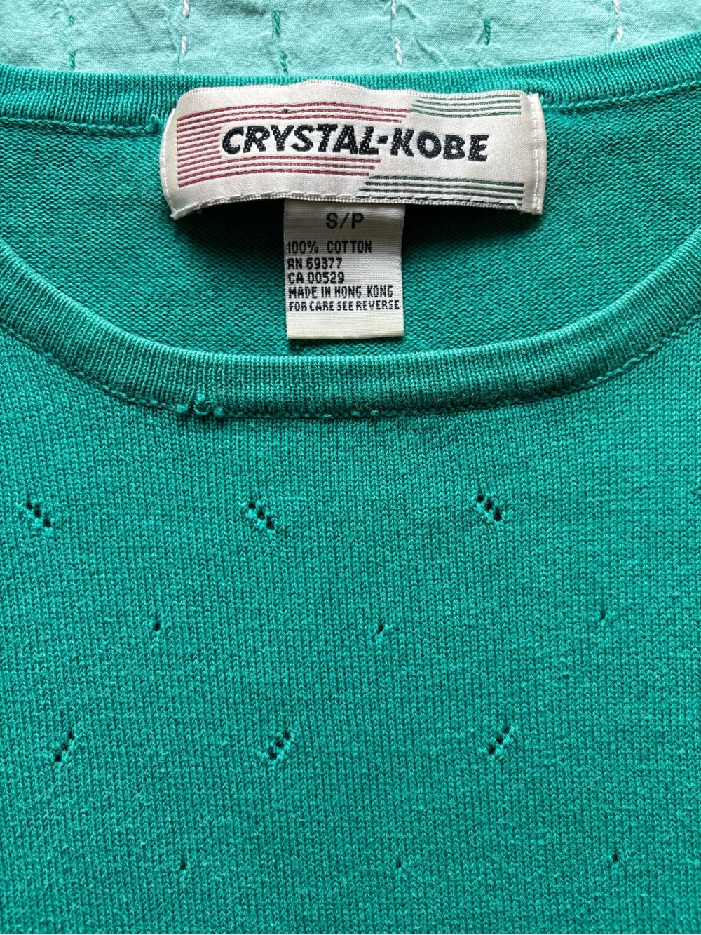 Vintage 100% Cotton Crystal Kobe Turquoise Knit Short Sleeve Embellished S/P